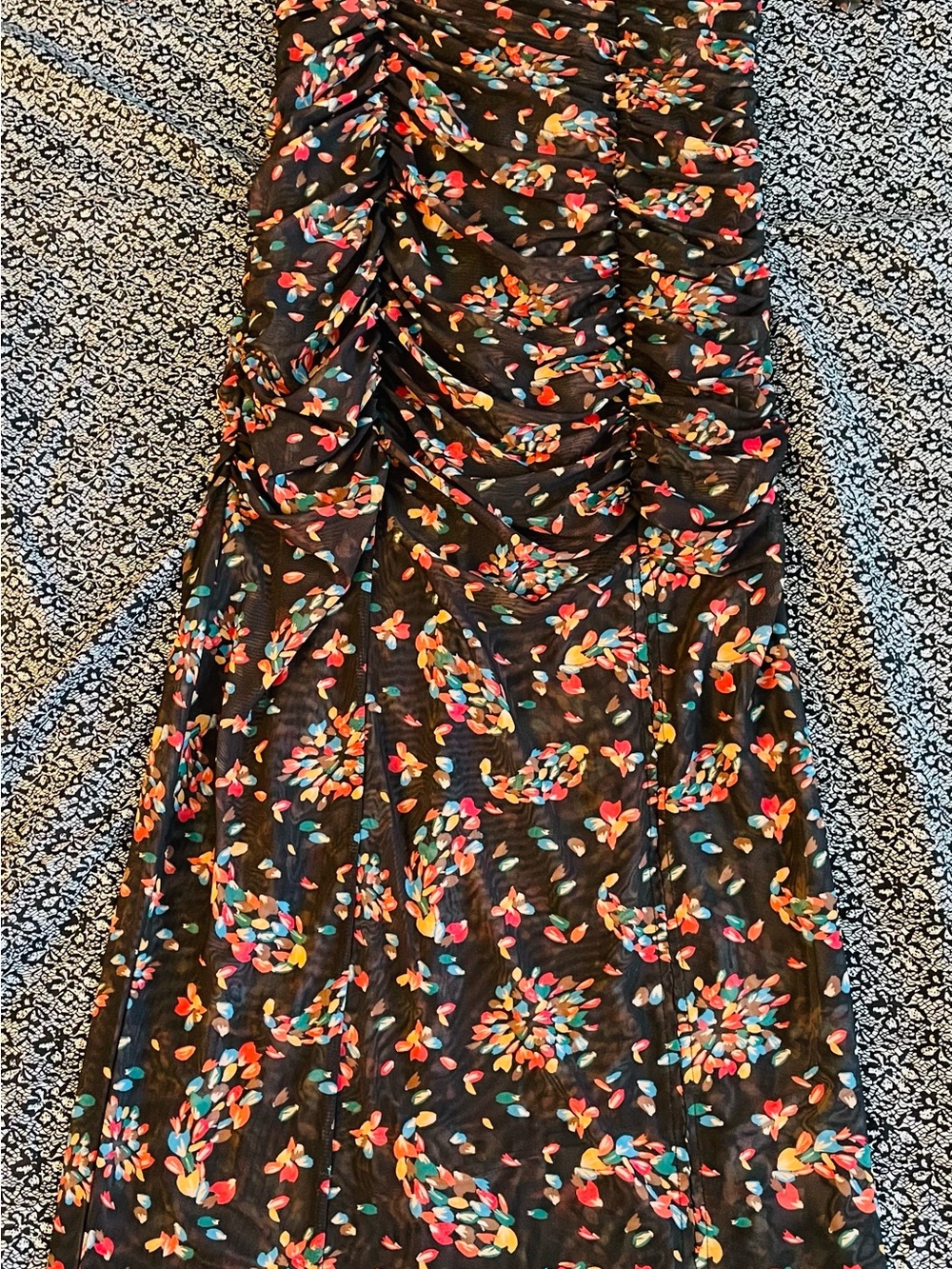 Free People Black Mesh  Maxi Dress with Multicolor Petal Print